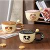 Round Animal Breakfast Cup with Lid Spoon Ceramic Couple Home Cup Super Cute Water Cup Creative Mug
