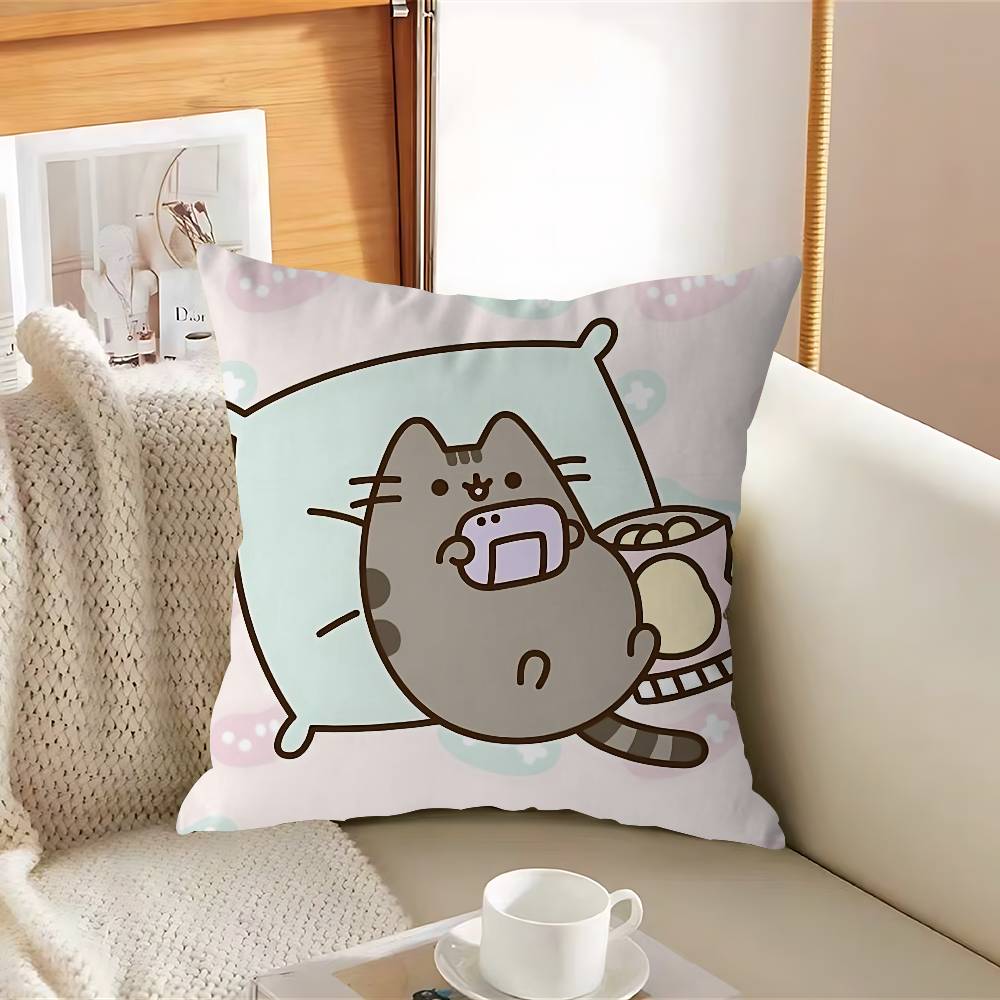 P-PusheenS Кот Мультяшная Наволочка Съемная Моющаяся Наволочка для Подушки – Всесезонный Мягкий Лен 12x12Inch