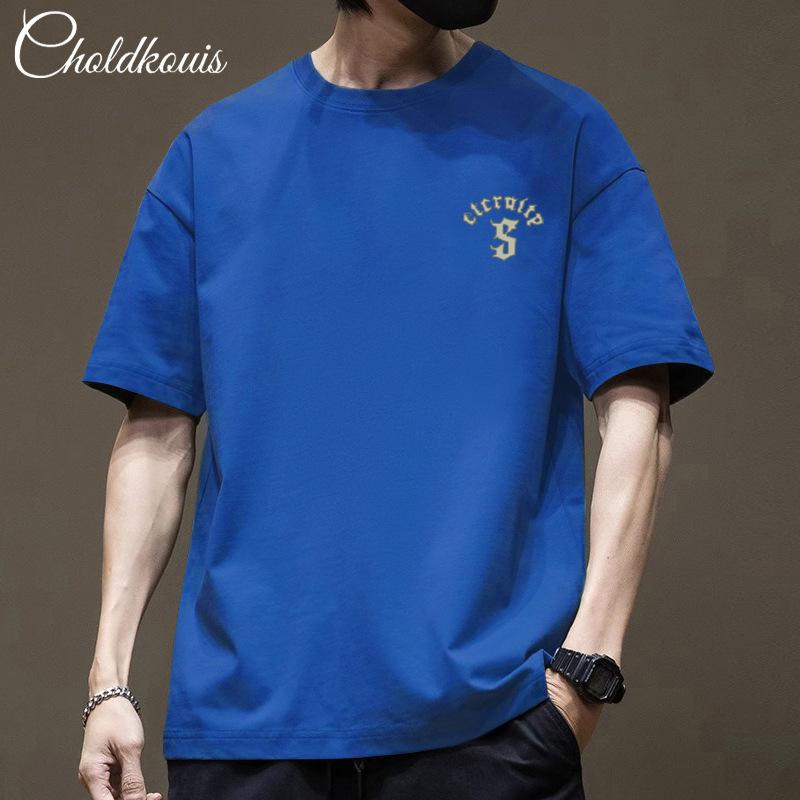 Cotton Short Sleeved T-shirt for Men's Summer 2025 New Loose Base Shirt for Men's Fashion, American Style, High-end and Thin T-shirt