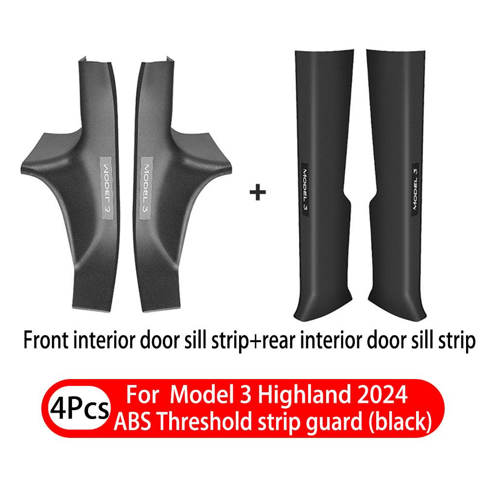 2 4 8Pcs ForTesla Model3/Y Highland 24-25ABS Front Rear Door Sill Protector Threshold Strip Anti-kick Guard Panel Waterproof Pad