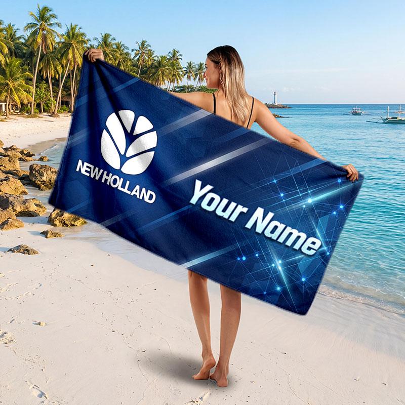 New Holland Customized Name Text Beach Towel, Soft Absorbent Towel Beach Pool Travel Personal Gift