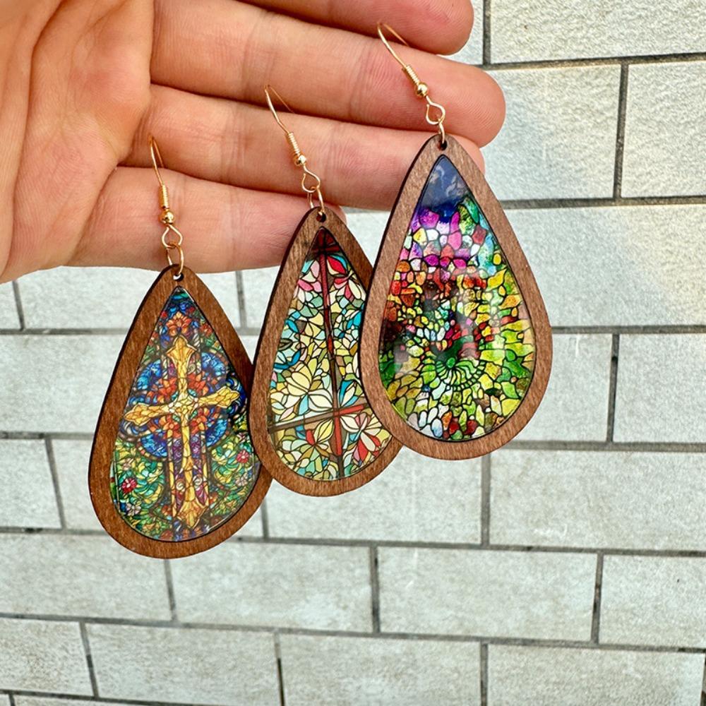 Bright Colorful Statement Earrings Kaleidoscope Pattern Water Drop Earrings  Party Jewelry