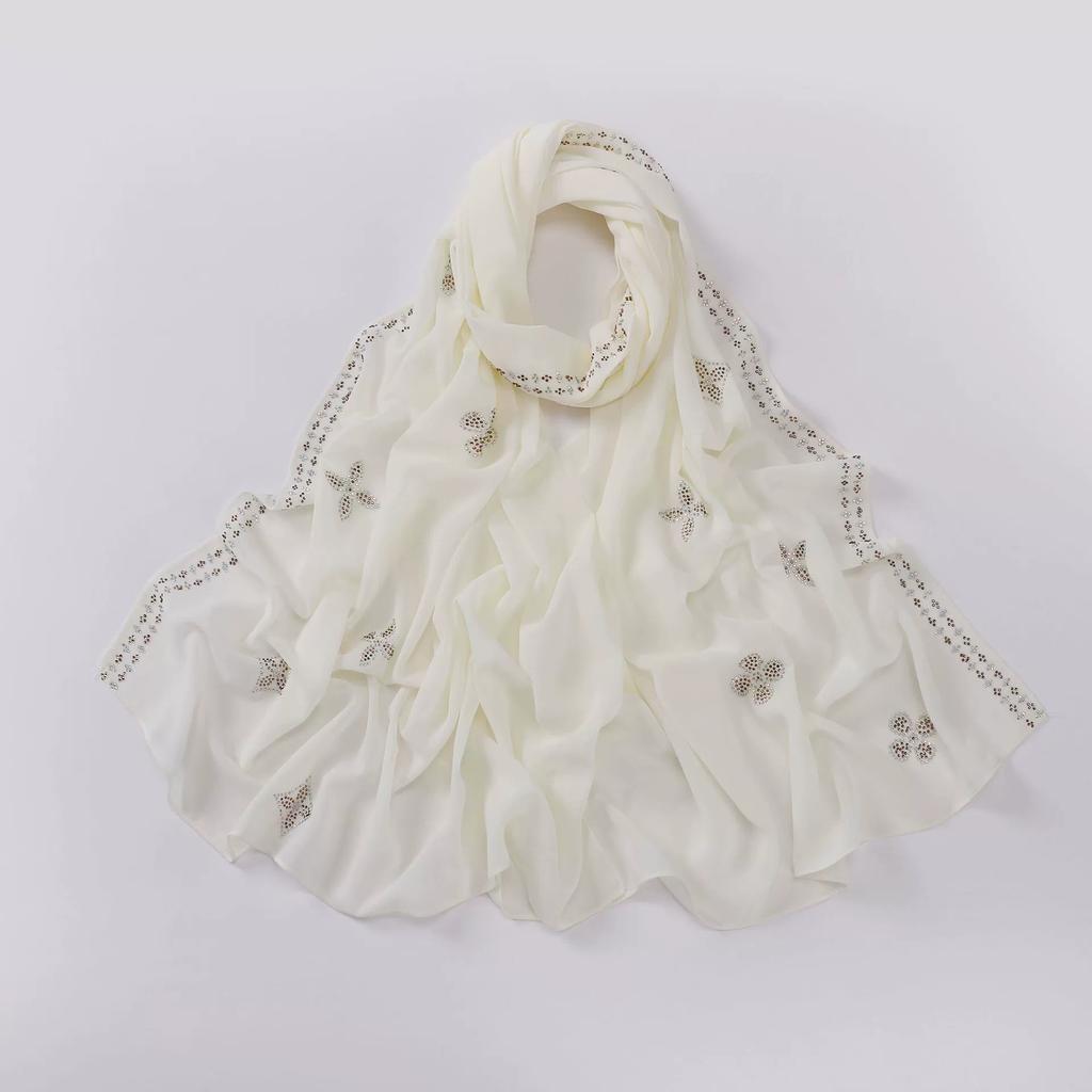 Diamond Pearl Chiffon Hijabs For Women Muslim Fashion Long Shawl Head Wrap For Women Turbans For Women Ramadan Turban Femme