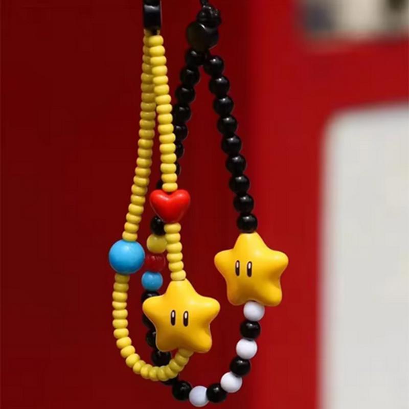 Ins Dopamine Star Black Yellow Beaded Phone Charm Strap Pendant For Iphone Camera Accessrioes Chain Lanyard Girls Hanging Rope