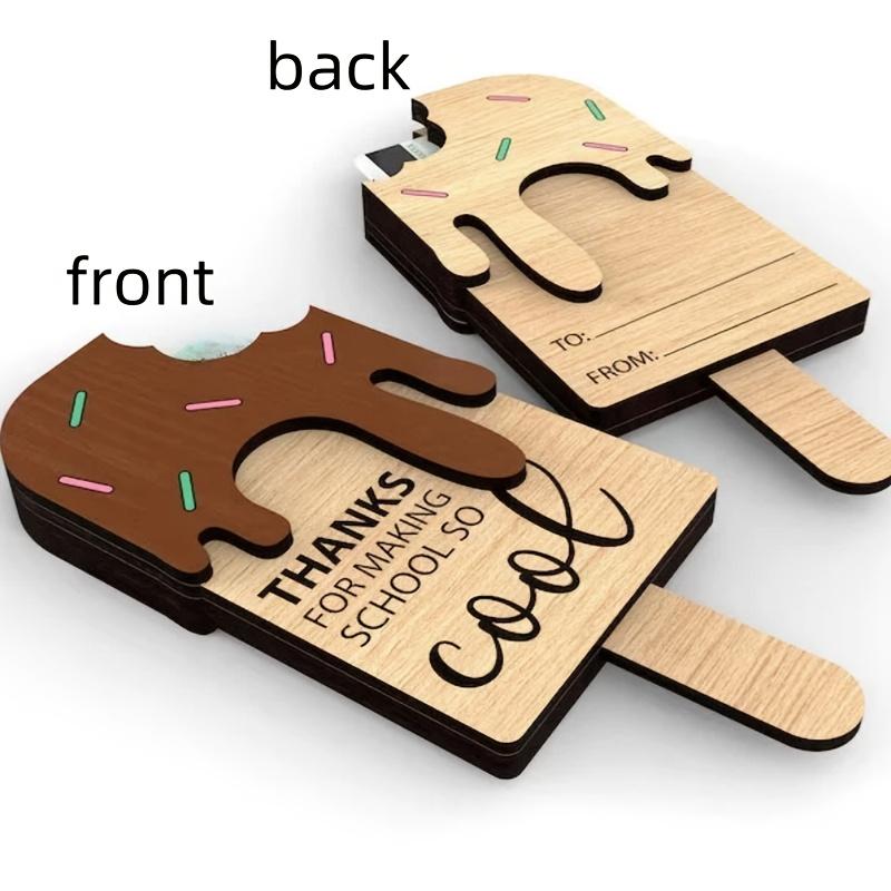 End-of-Year Teacher Appreciation Gift - "Thanks for Making School So Cool" Popsicle Gift Card Holder with Dripping Ice Cream Design, Manufactured Wood