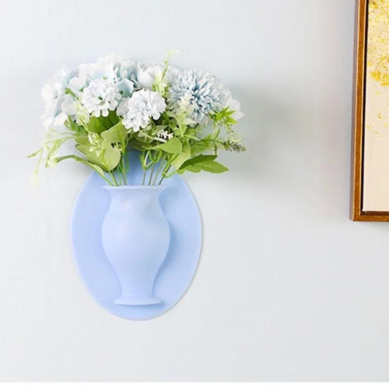 Silicone Small Vase Living Room Decoration Wall Sticker Cute Trumpet Flower Arrangement Cultivation Flower Pot Net Ornament
