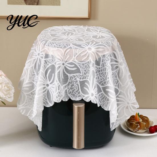 Kitchen Countertop Dust Protector White Lace Cover for Small Appliances, Protective Cloth Dining Table Vintage Hollow Embroidery Tablecloth,
