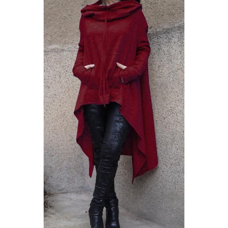Womens S5xl Fashion New Plus Solid Color Long Hooded Sweater Sports Jacket