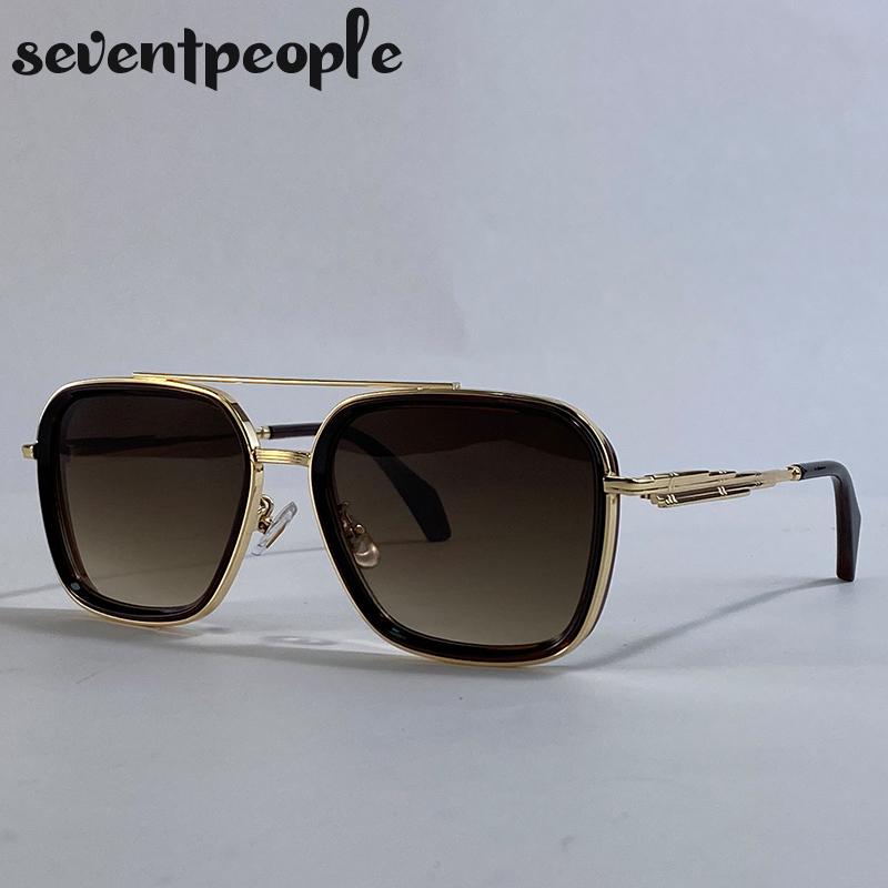 Oversized Square Steampunk Sunglasses Men Luxury Brand Vintage Metal Double Beam Sun Glasses Trendy Outdoor Shades For Male