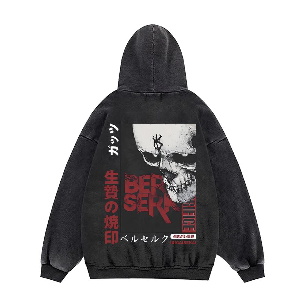 Anime Berserk Guts Print Hooded Men Women Vintage Cotton Hoodies Hot Manga Sweatshirt Harajuku Unisex Streetwear Trendy Pullover