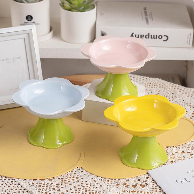Cerâmica com Pé Alto Tigela Prato para Flores Gato Evita Tombamento Tigela para Comida de Gato Prato para Água Protegendo a Coluna Cervical Tigela para Animais de Estimação