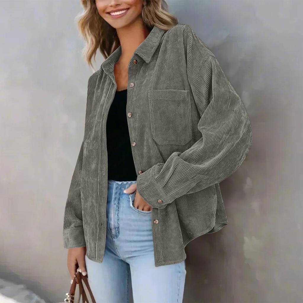 Women's Casual Solid Color Lapel Loose Button Jacket Plus Size Coat
