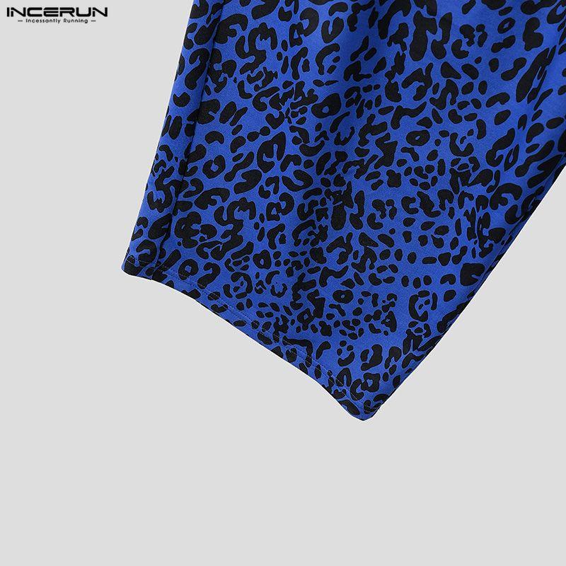 INCERUN Men Elastic Waist Leopard Casual Party Loose Long Pants Trousers