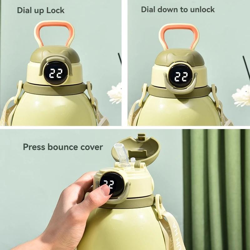 700ML Temperature Display Thermos Mug With Straw Portable Vacuum Flasks With Strap Fashion Cute Thermal Bottle Tumbler Day Gift