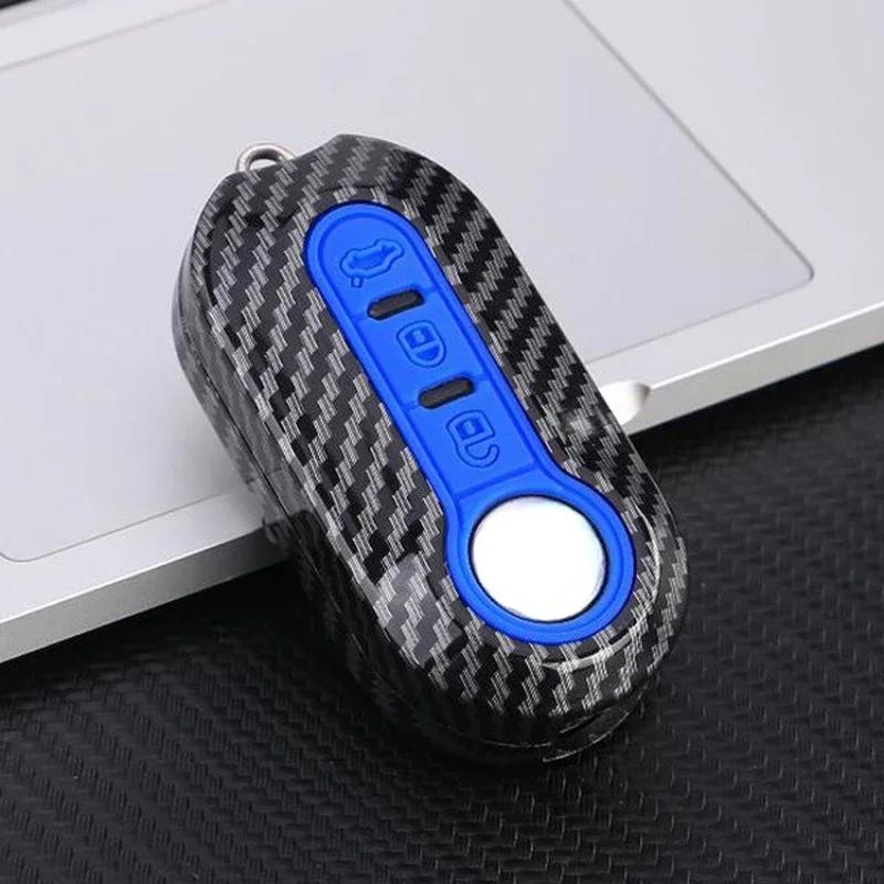 Carbon Abs Car Key Fob Shell Cover for FIAT 500 500L 500X Abarth 3-Button Folding Key auto keychain