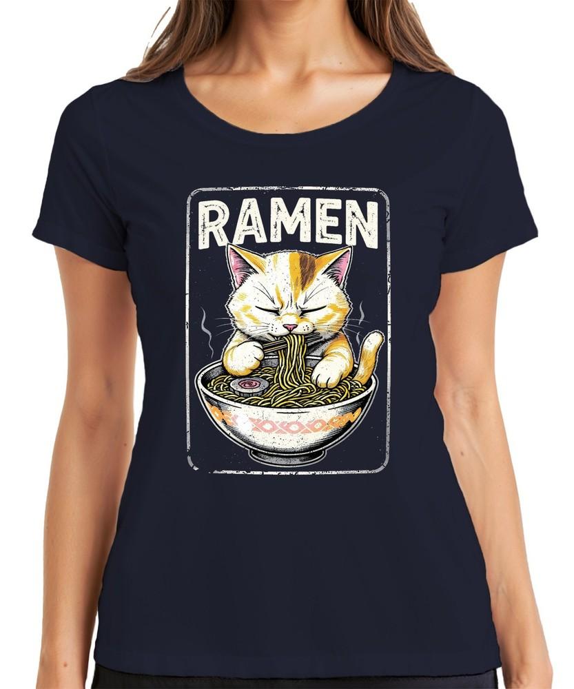 Raunisex Cat Noodle Japanese Kawaii Funny Food Gift Retro Ladies Tshirt S