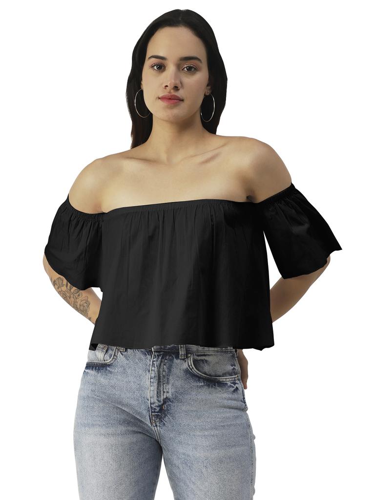 Moomaya Cotton Printed Off-Shoulder Top Summer Wear Crop Top For Women