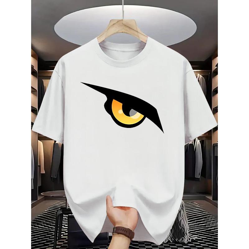 

Мужская повседневная летняя футболка с графическим принтом, европейский размер - Смелый принт-глаз, короткий рукав, круглый вырез, легкий хлопок, черный цвет с желтым и оранжевым дизайном S белый