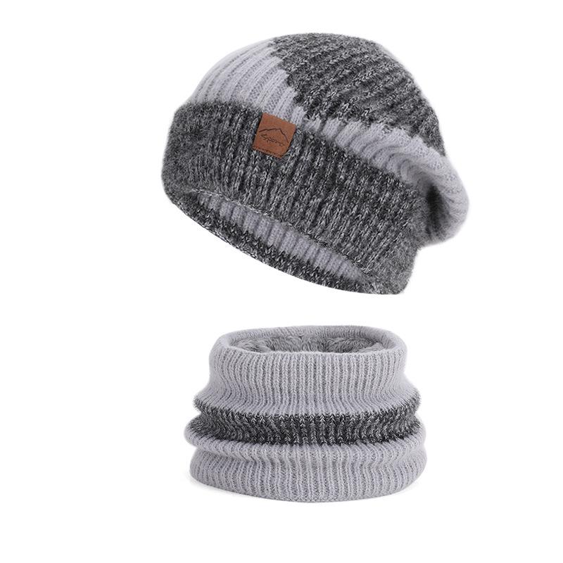 North American Women's Winter Two-Piece Set: Two-Color Knit Hat & Velvet Scarf, Warm Ear Protection