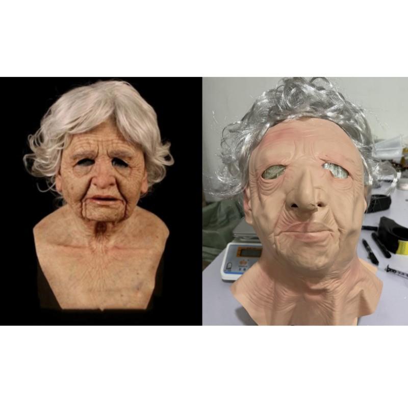 Halloween new product: Old man mask, old lady headgear costume props, latex bald head cover