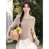 Damen French Style Khaki Langarm Strickoberteil