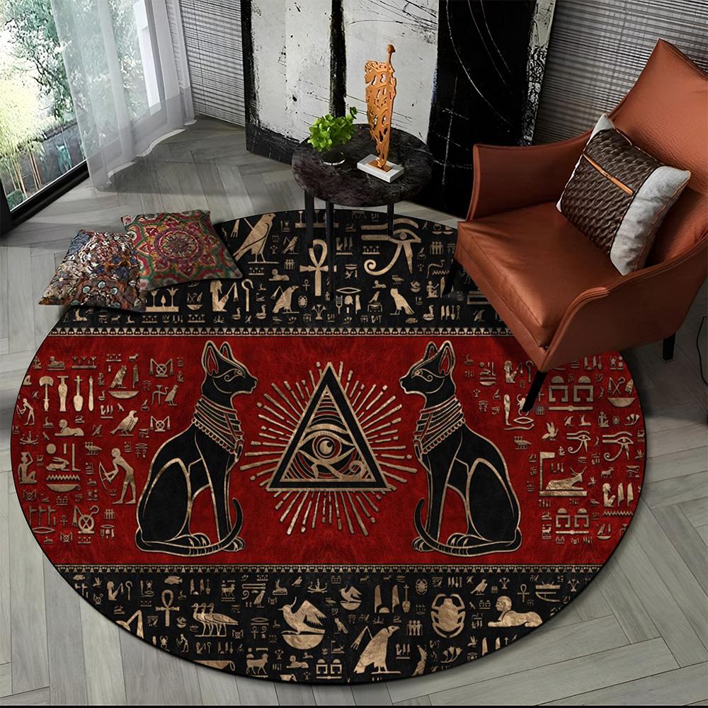 Egyptian Ideographic Symbols Eye of Horus Round Carpet Rug for Living Room Bedroom Child Decor,Pet Area Rug Non-slip Floor Mat