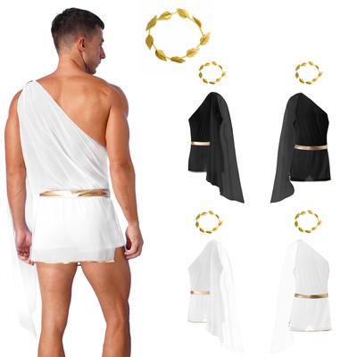 Men's Toga Costume Adult Roman Ancient Greek Halloween Fancy Dress Outfits with Headwear