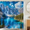 1 piece Secret Snow Mountain Waterfall Lake View themed digital printed shower curtain, vibrant mountain and lake design