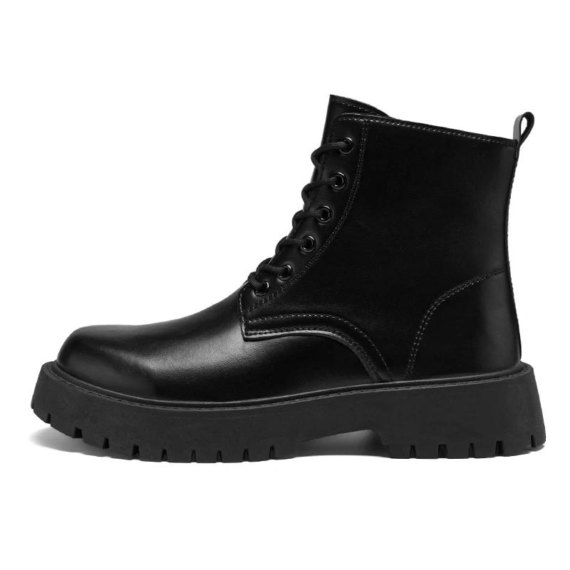 

Men Fashion High Top Motorcycle Boots Comfy Casual Black Punk Leather Boots Lightweight Antiskid Thick Bottom Boots 39 чёрный