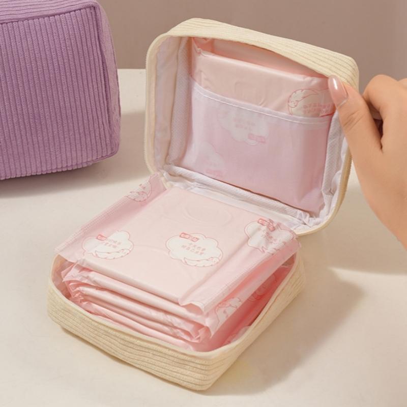 Porte-serviettes hygiéniques Sac de rangement de voyage avec fermeture éclair Pochette compacte Discrète pour femmes Organisateur de produits d'hygiène féminine Étui portable Réutilisable