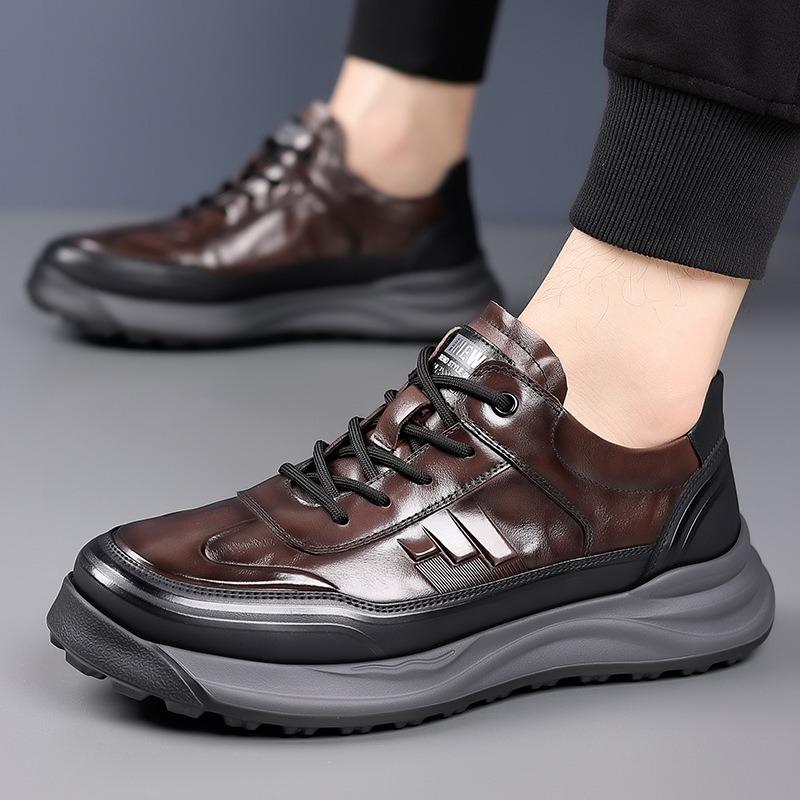 Fashion Designer New Genuine Leather Sneakers for Men Spring Autumn Soft-soled Men's Platform Shoes Fashion Retro Male Running Shoes