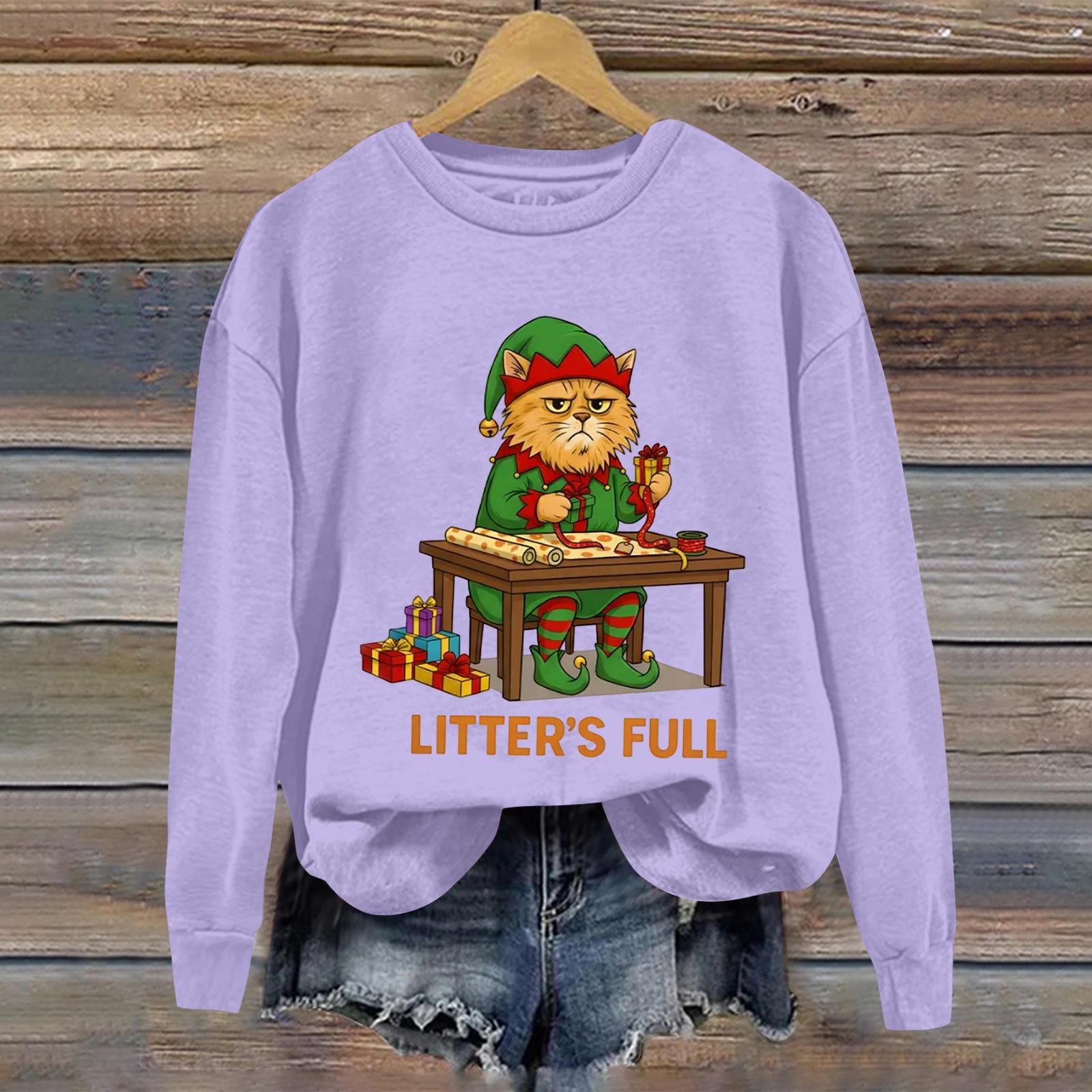 

Women s Fashionable And Fun Printed Round Neck Long Sleeved Casual Pullover Sweatshirts Top XXL фіолетовий