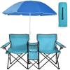 GYMAX Outdoor Folding Beach Turquoise Chair, Lightweight, 2-Seater Chair,