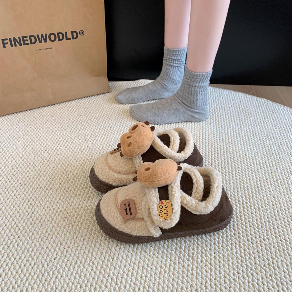 Warm outer wear beanie shoes new winter ugly cute ladies cute Velcro kapibara capybara cotton shoes
