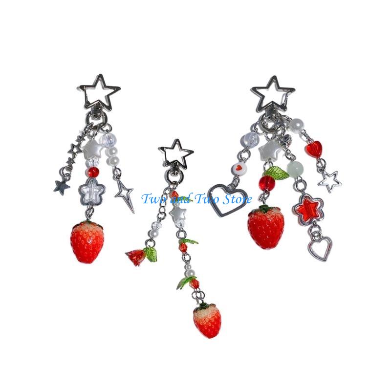 HX6F Multicolor Phone Lanyard Lovely Strawberry Pendant Keychain Anti-Lost Phones Chains Cellphones String Straps Accessory