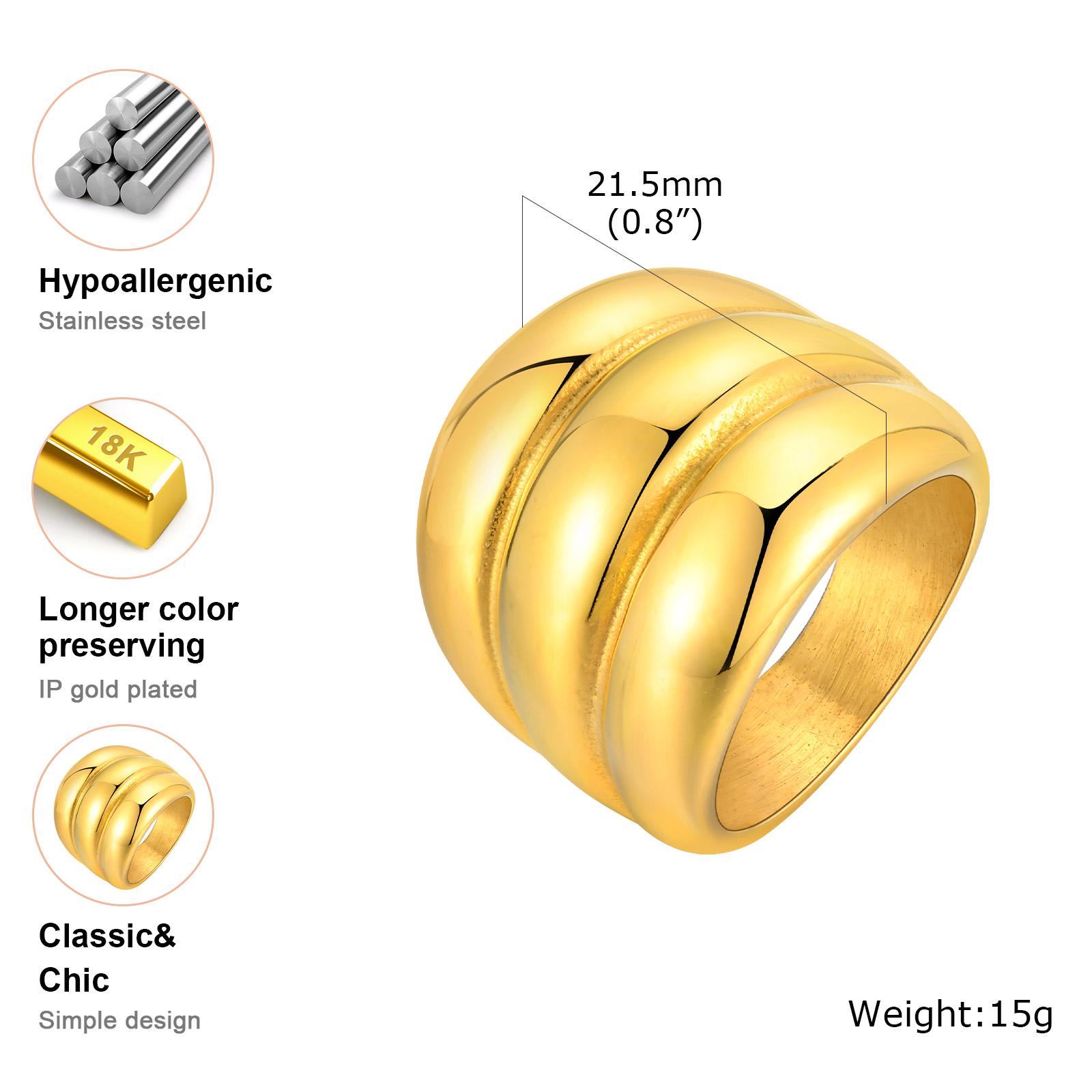 Multilayer Chunky Ring Stainless Steel 18k Gold Plated, Chunky Minimalist Simple Rings Fashion Gift for Women US RIng Size 06