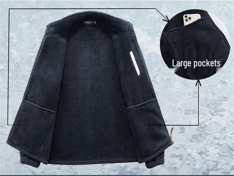 Men's Plus Size Stand Collar Fleece Cardigan - Autumn/Winter Thick Velvet Loose Fit