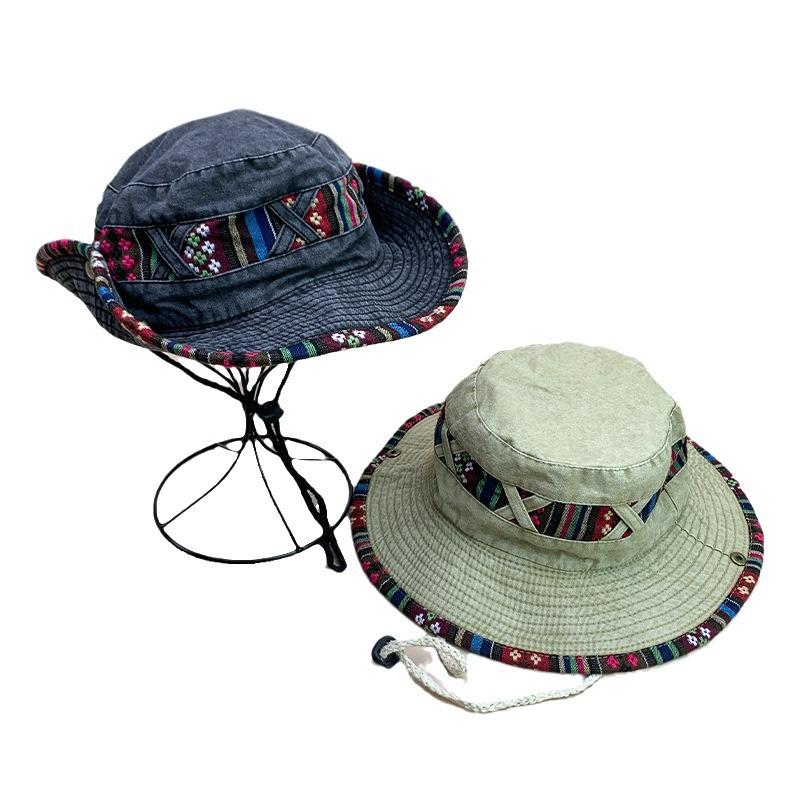 Ethnic Style Retro Outdoor Fisherman'S Hat Men'S And Women'S Drawstring Leisure Niche Sunshade Mountaineering Hat