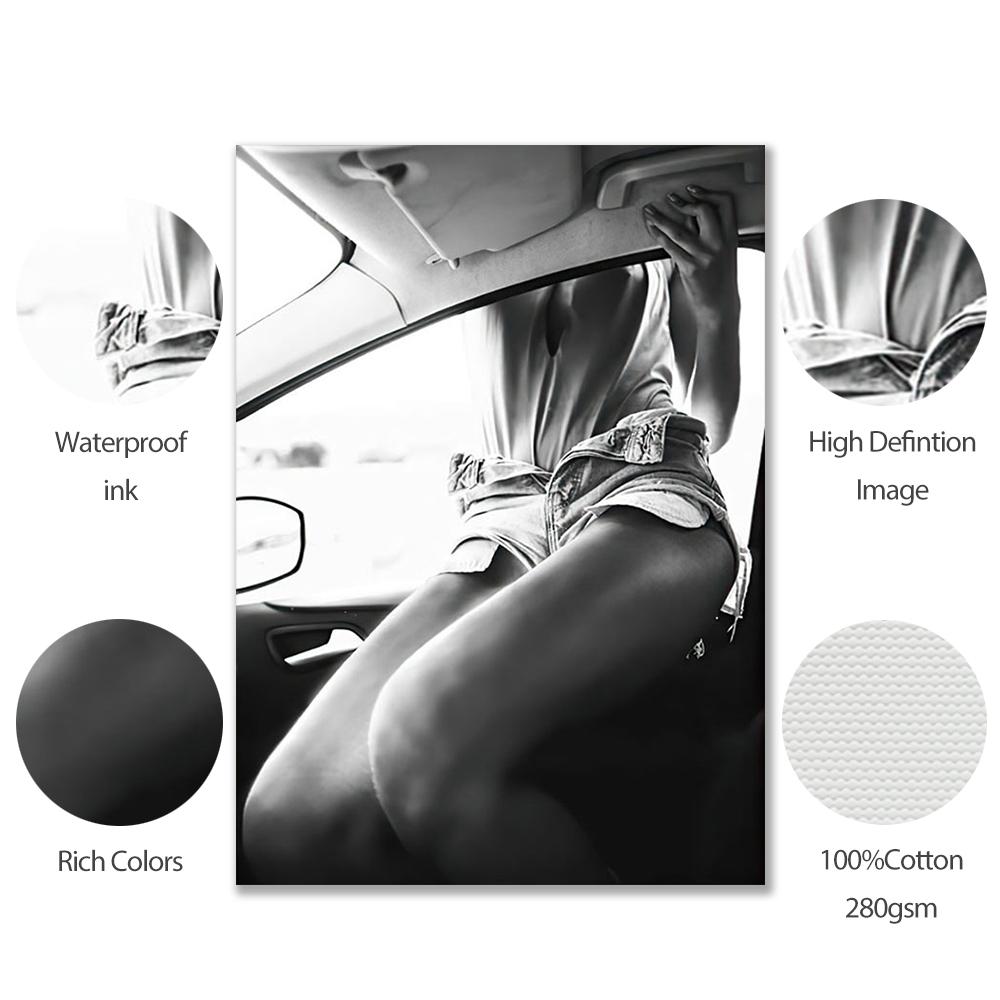 Classic Race Car Fashion Girl Paris Black White Wall Art Canvas Painting Nordic Poster Print Wall Picture Living Room Home Decor
