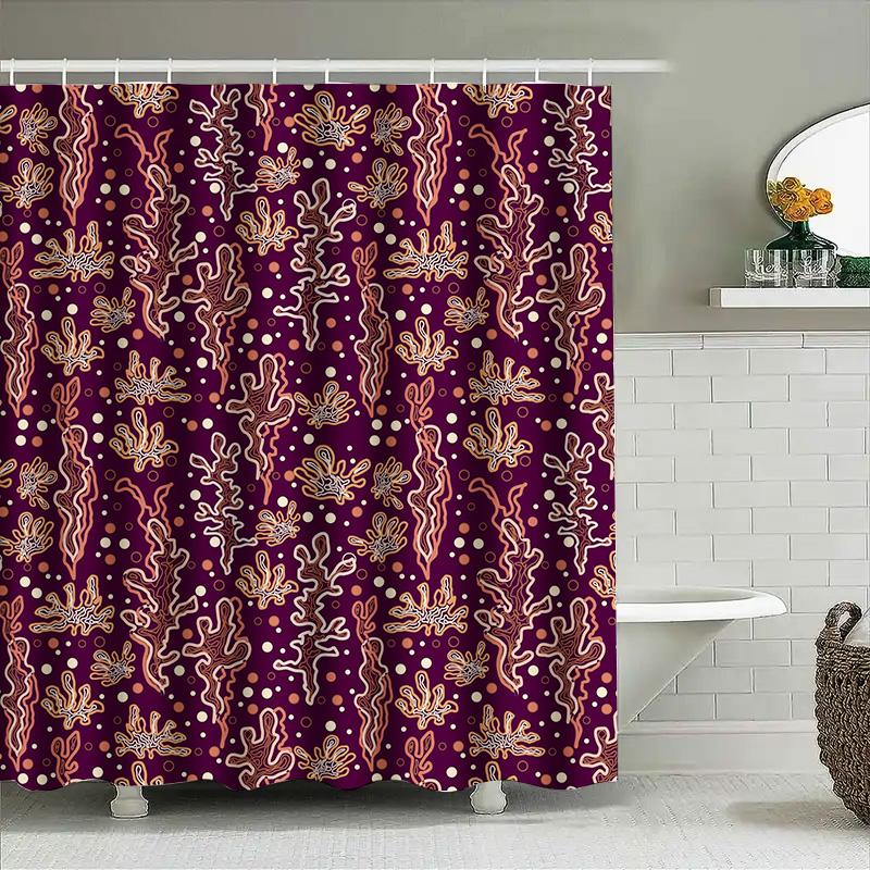 

Vintage Style Bath Shower Curtain Set with Tribal Print Purple Floral Design for Bathroom Decorations 90x180cm