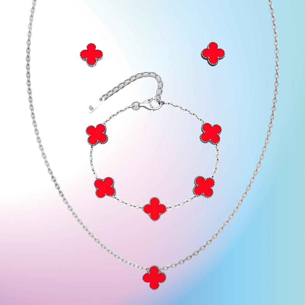 3PCS Versatile Stainless Steel Clover Jewelry Women's Set Necklace Earnail Bracelet Personalized Accessories