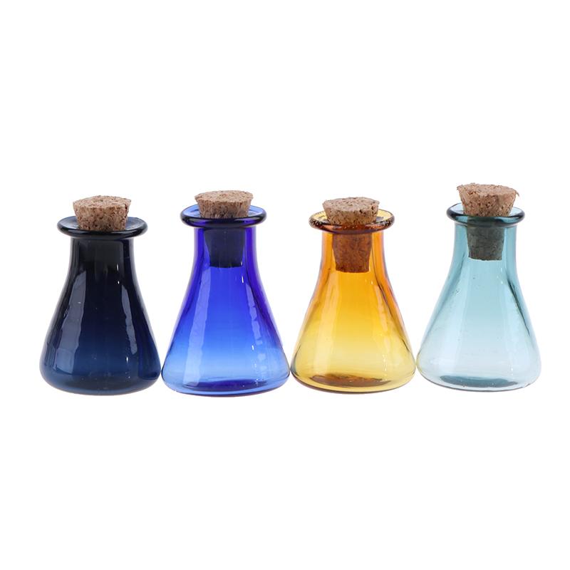 2Pcs Mini Glass Color Bottle Wishing Bottle Tiny Jars Vials Mini Storage Bottle