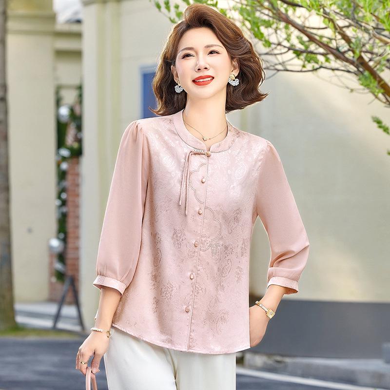 

Elegant Chinese Style Spring-Summer Top for Middle-Aged and Elderly Women - 2025 Collection 3XL (120-135 Jin) розовый