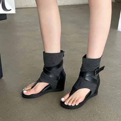 Women's Sandals Roman Style Peep Toe Wedge Heels Color Block Retro High-top Sand Boots for Summer