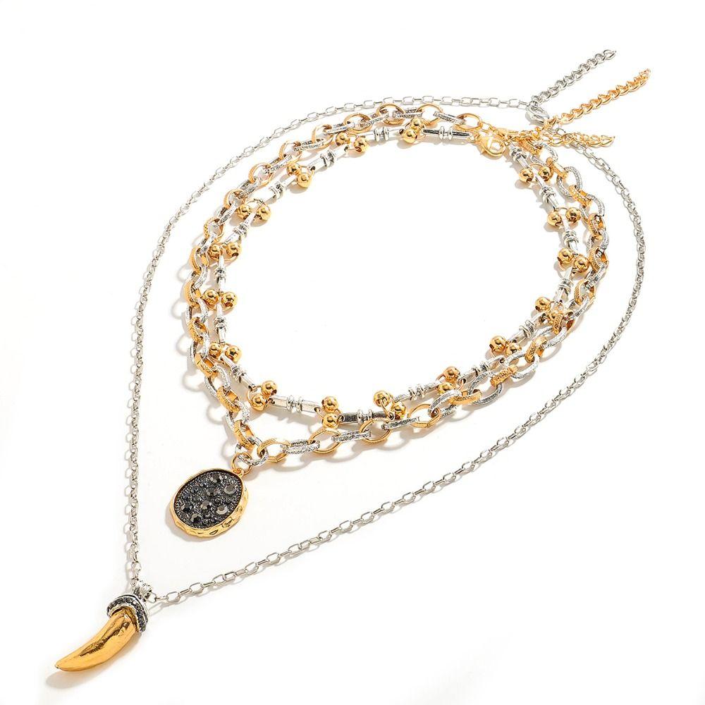 Exaggerated Ox Horn Pendant Necklace Earrings Irregular Sweater Chain Choker Clavicle Chain  Daily