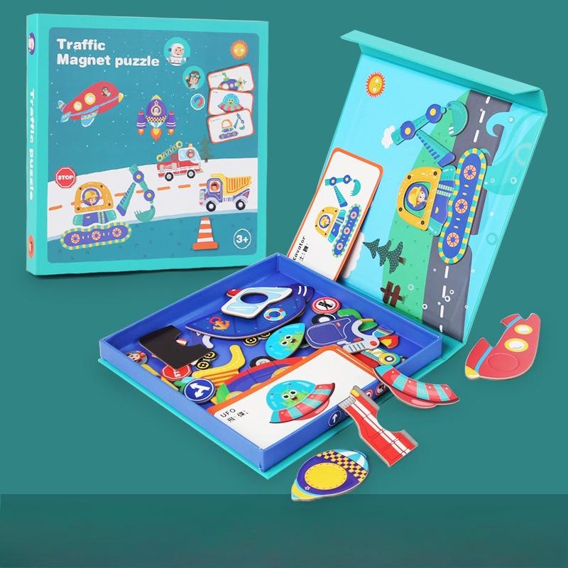 Children'S Magnetic Puzzles, Educational Early Education, Traffic Figures, Ocean Dressing, Magnetic Stickers, Collage, Paper Toys