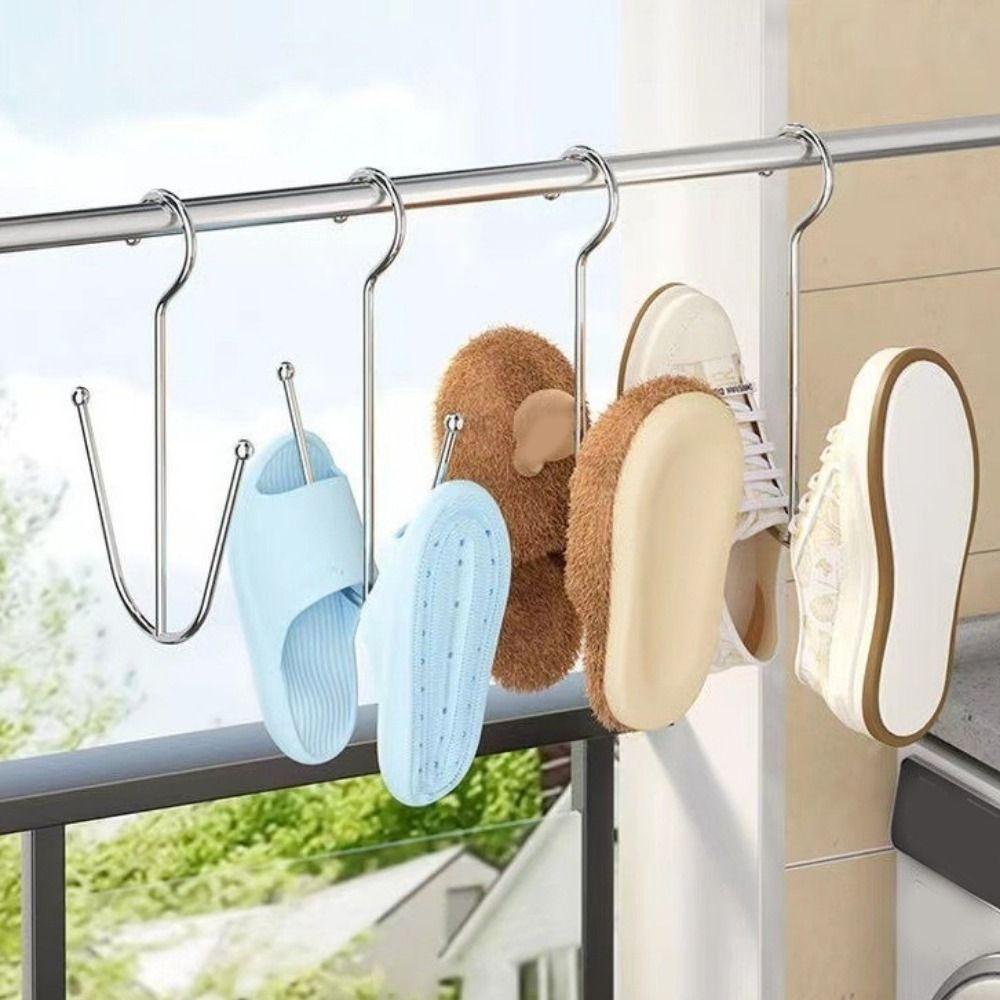 5PCS Stainless Steel Double Hook Shoe Rack Space Saving Sports Shoes Hooks Outdoor Balcony