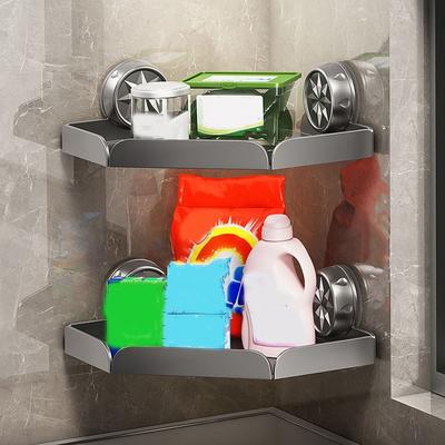 Carbon Steel Shower Suction Cup Rack Moisture-proof Waterproof Corner Storage Shelf Reusable Bathroom Corner Rack for Home