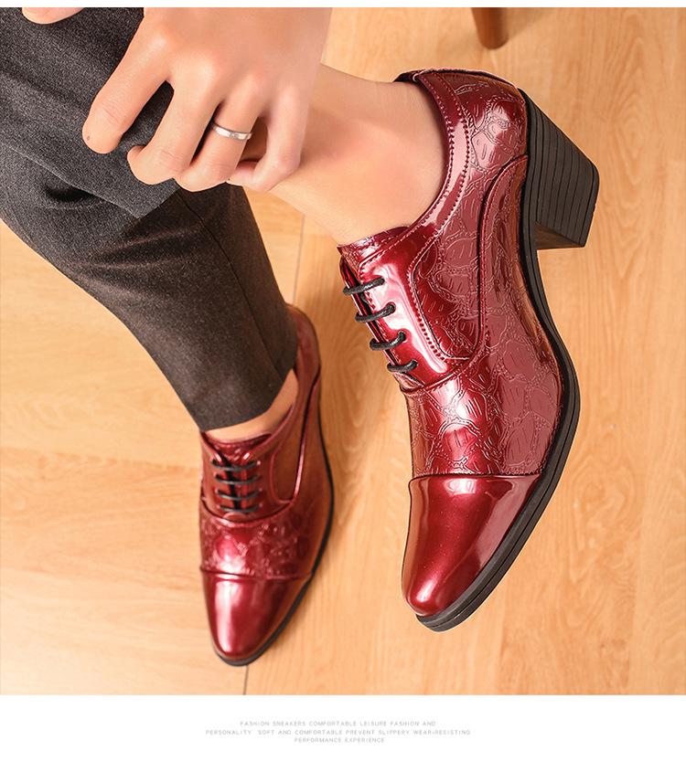 Retro Style Men's Pointed Leather Dress Shoes - Shiny, Height-Increasing, Plus Size Fashion for Hairstylists.