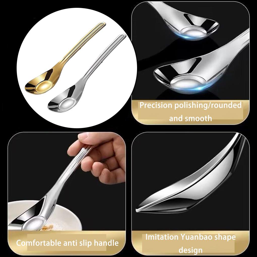 Baby Feeding Spoon Mirror Polished Washable Anti-rust Smooth Solid Color Nonslip Handle Kitchen Soup Porridge Scoop Tool